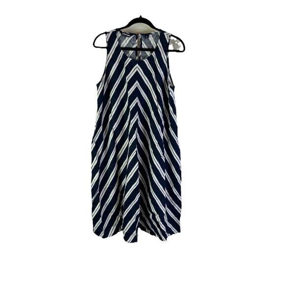 Lands End Linen Color Block Sleeveless Tent Sun Dress Coastal Beach - Picture 1 of 6